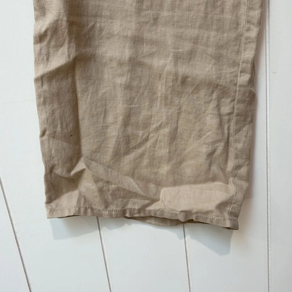 LONDONJEAN Tan 100% linen Chinos wide leg drawstring Lightweight S